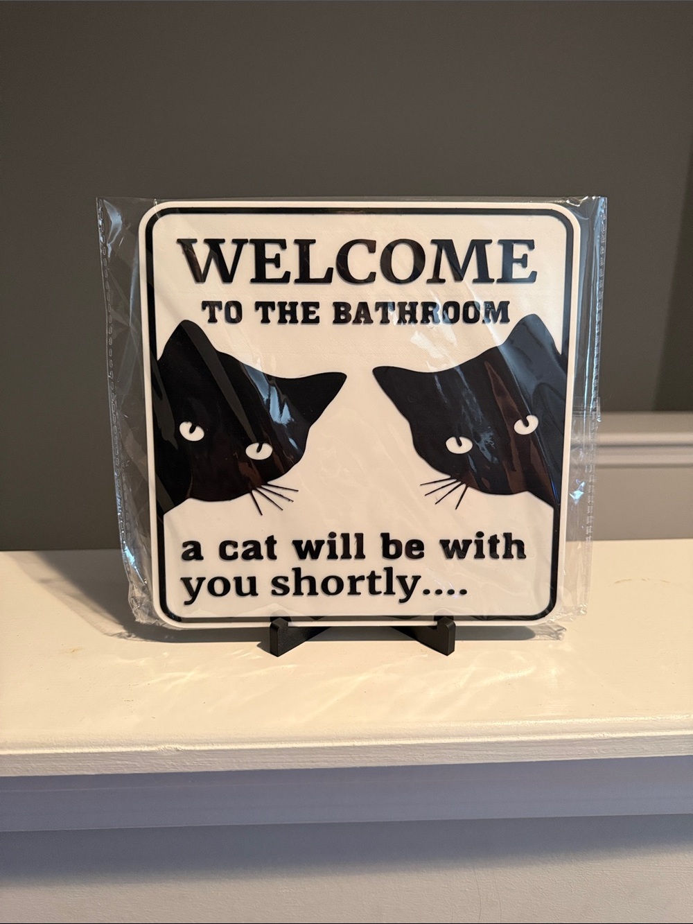 Welcome to the Bathroom Cat Sign - Black and White